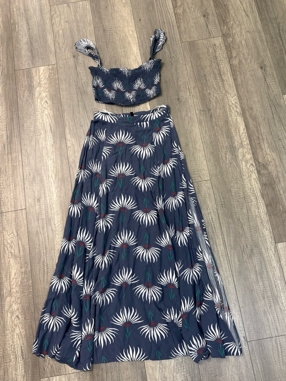 Lulu's Navy Floral Maxi Skirt Set